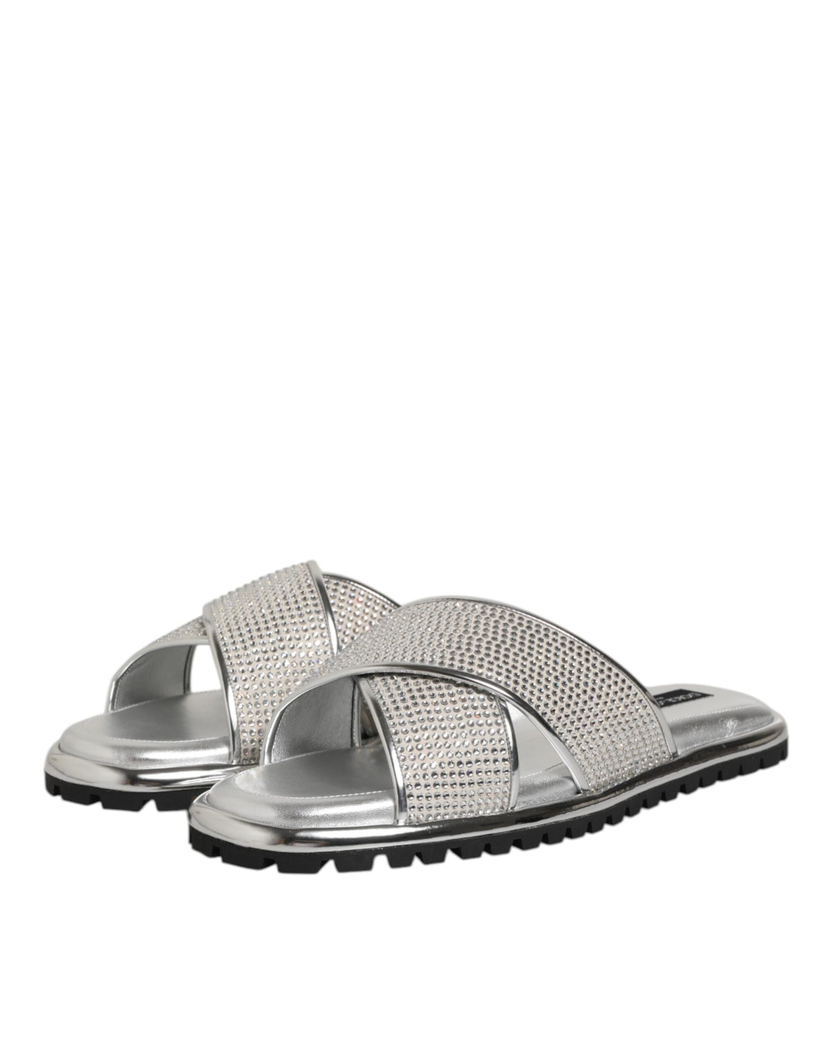 Dolce & Gabbana Silver Rhinestone Slide Flats Slippers Shoes