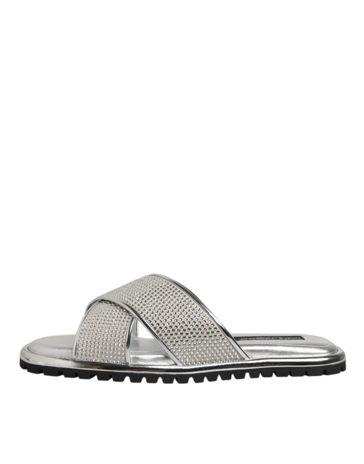 Dolce & Gabbana Silver Rhinestone Slide Flats Slippers Shoes