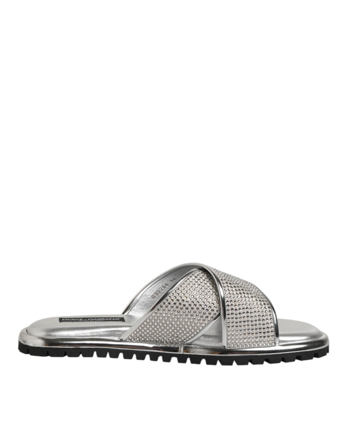 Dolce & Gabbana Silver Rhinestone Slide Flats Slippers Shoes