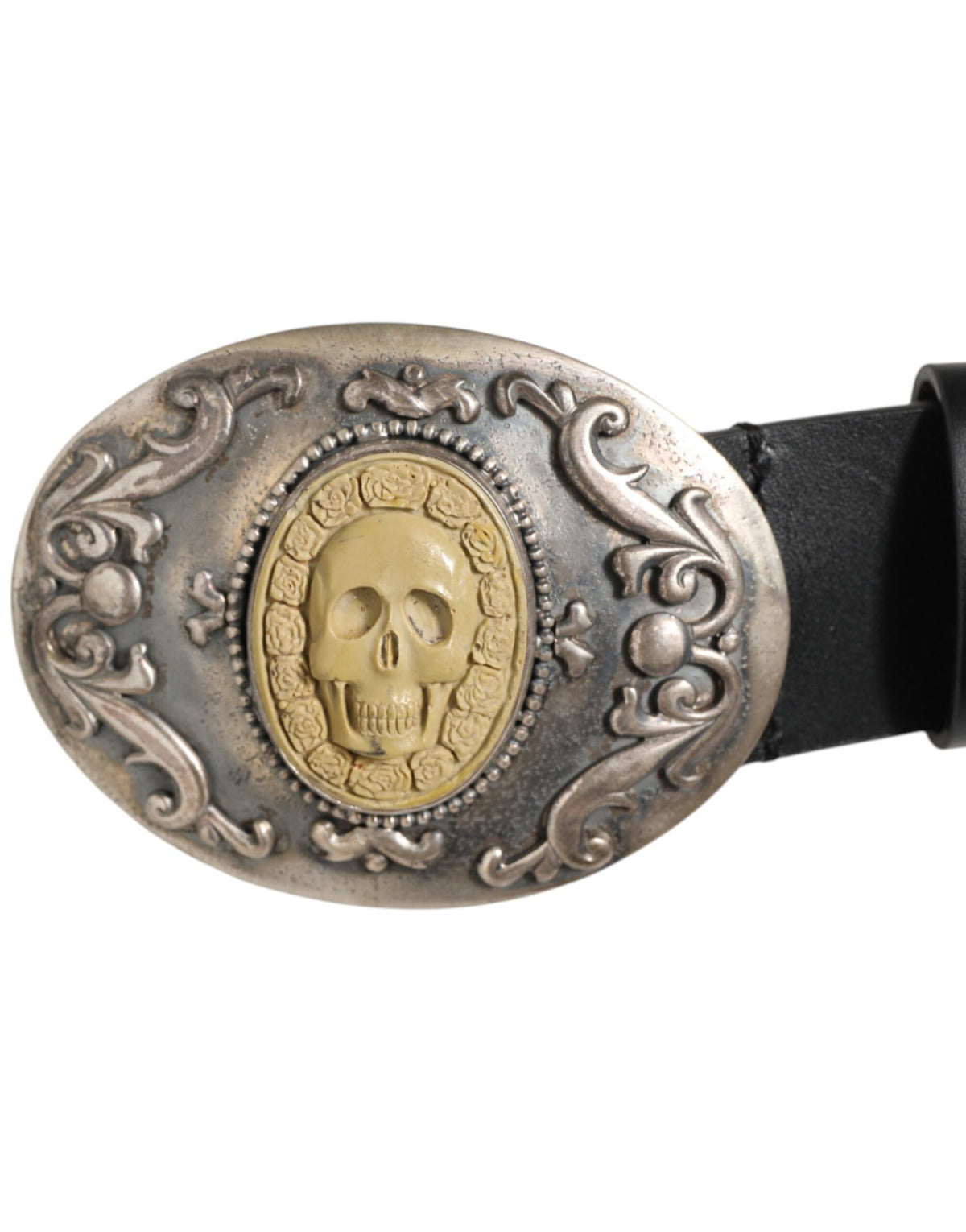 Dolce & Gabbana Men's Black Leather Belt with Ornate Metal Buckle