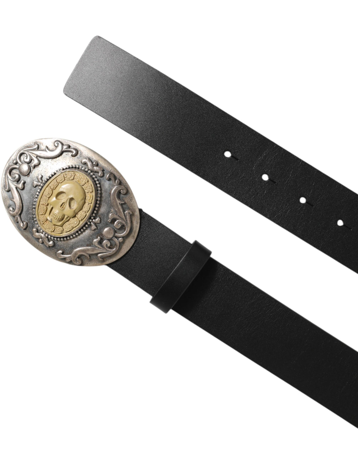 Dolce & Gabbana Men's Black Leather Belt with Ornate Metal Buckle