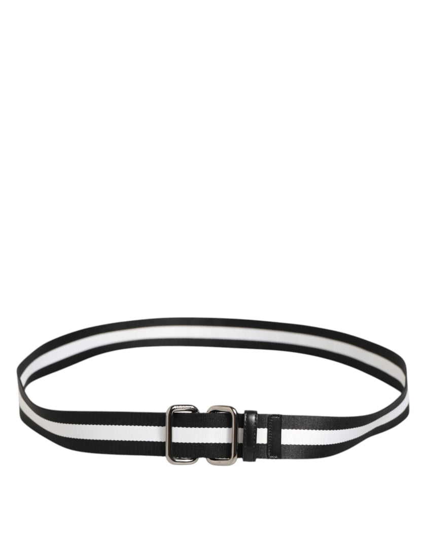 Dolce & Gabbana Schwarz-weiß gestreifter Logo-Metallschnallen-Gürtel
