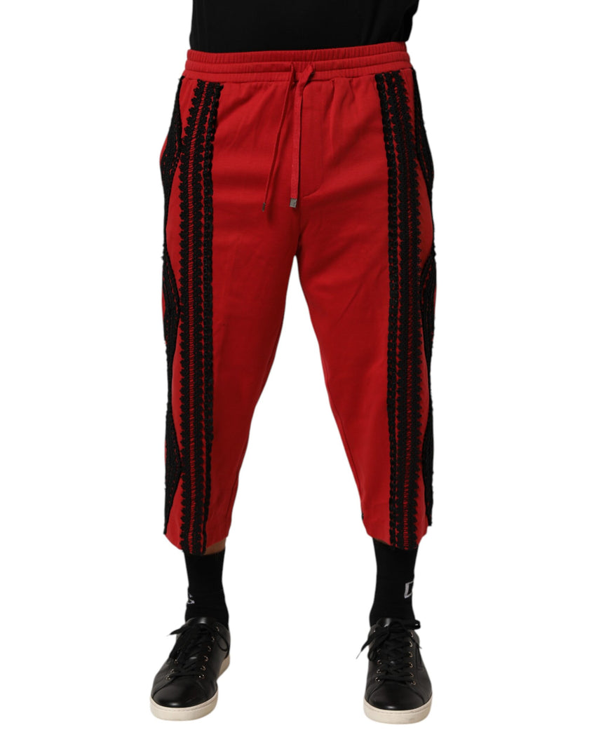 Dolce & Gabbana Rot bestickte, lässig geschnittene Hose