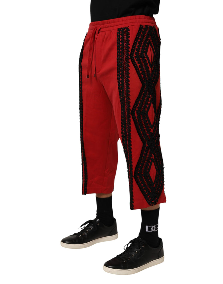 Dolce & Gabbana Rot bestickte, lässig geschnittene Hose