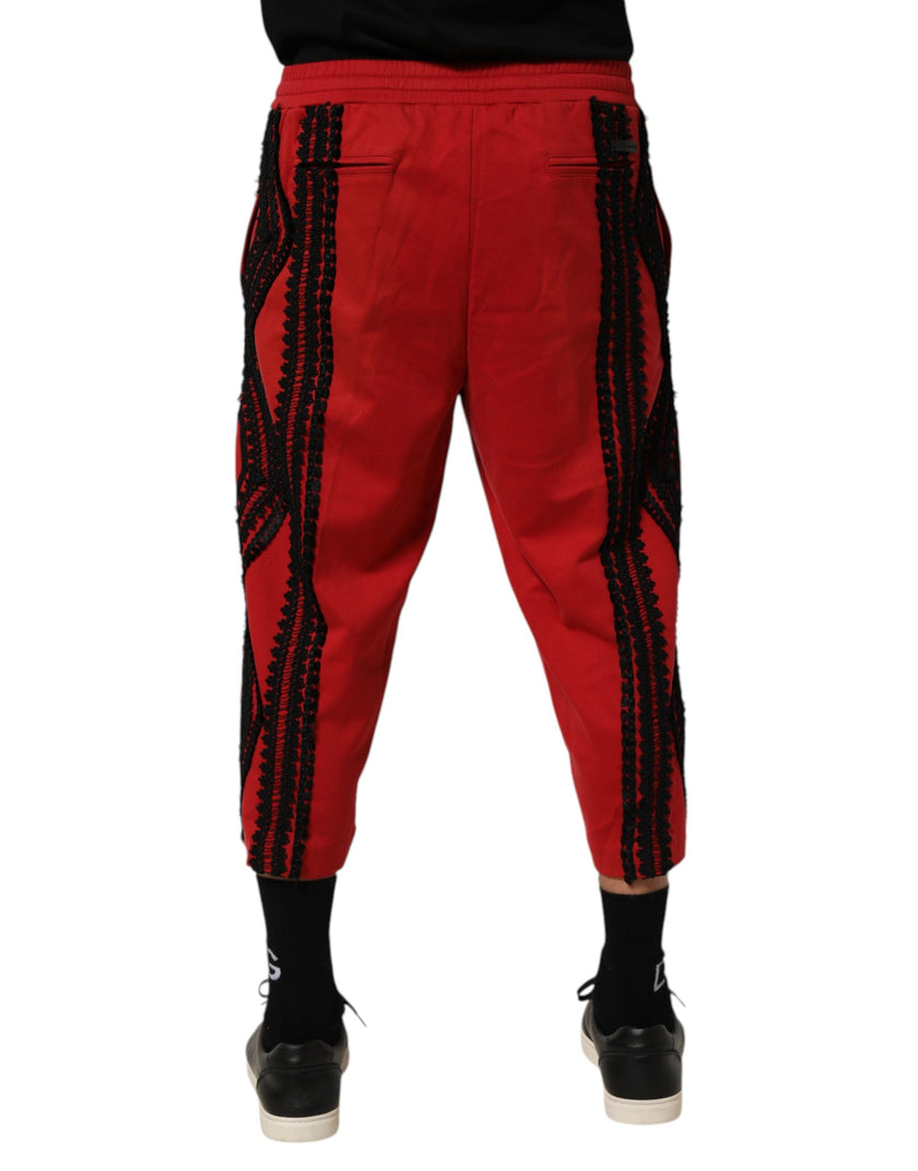Dolce & Gabbana Rot bestickte, lässig geschnittene Hose