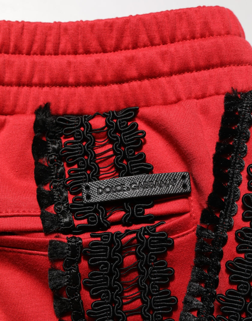 Dolce & Gabbana Rot bestickte, lässig geschnittene Hose