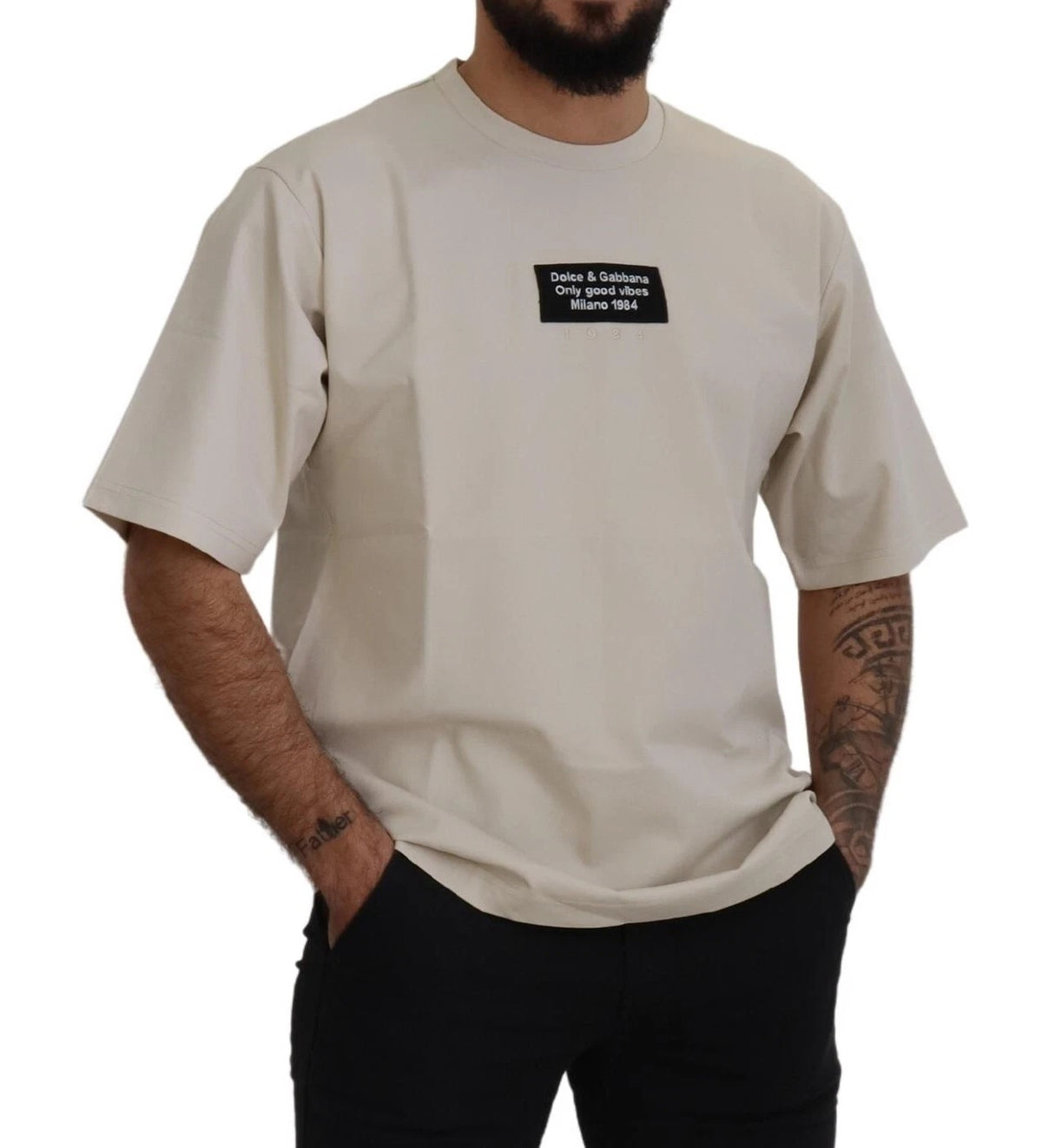 Dolce & Gabbana Ivory Cotton Ivory Printed Round Neck