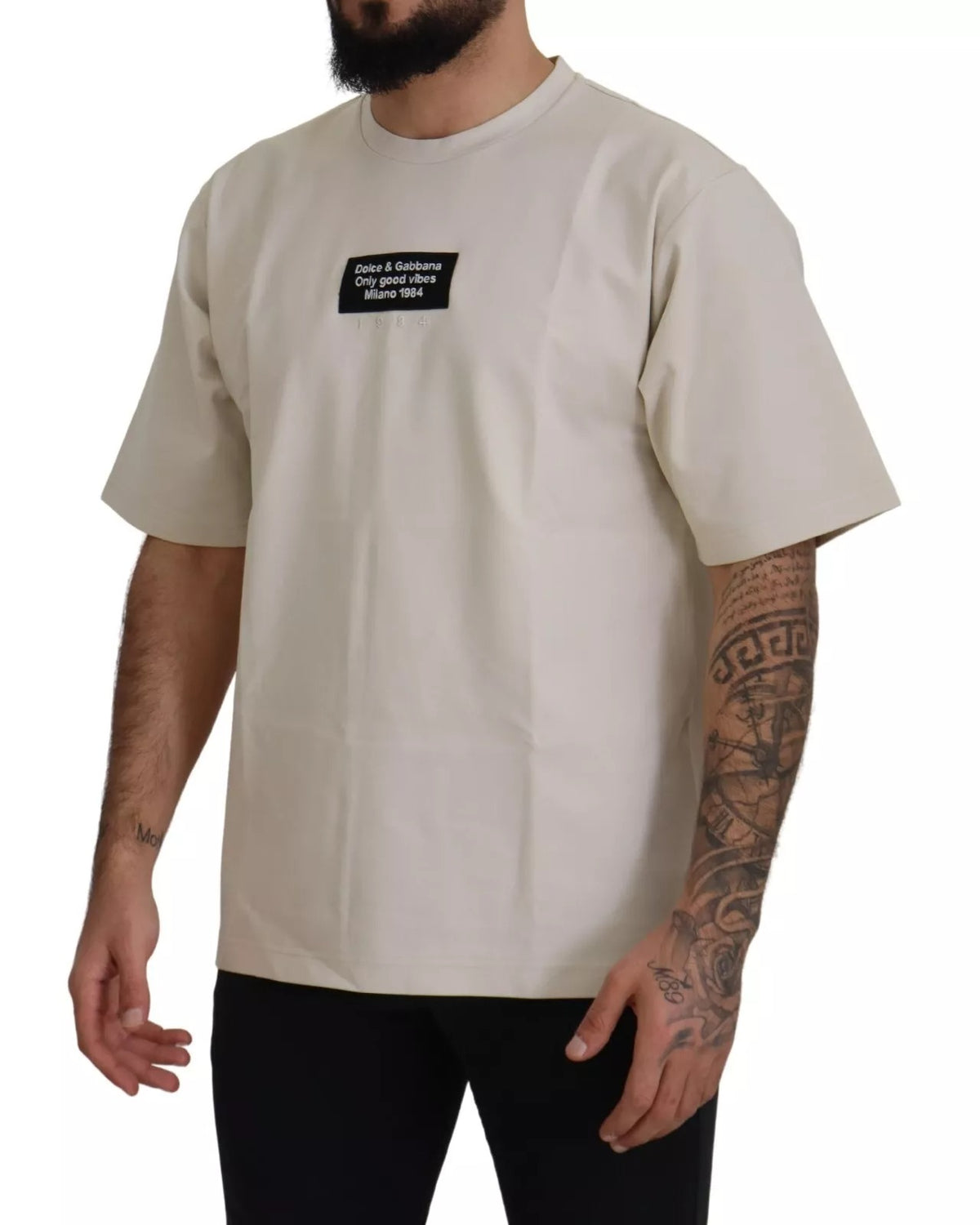 Dolce & Gabbana Ivory Cotton Ivory Printed Round Neck