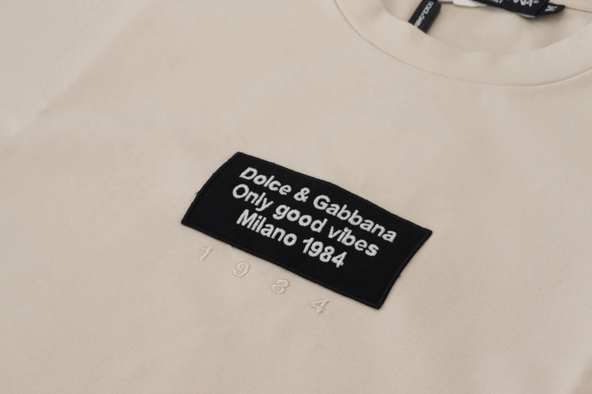 Dolce & Gabbana Elfenbeinfarbene Baumwolle Elfenbeinfarbener bedruckter Rundhalsausschnitt