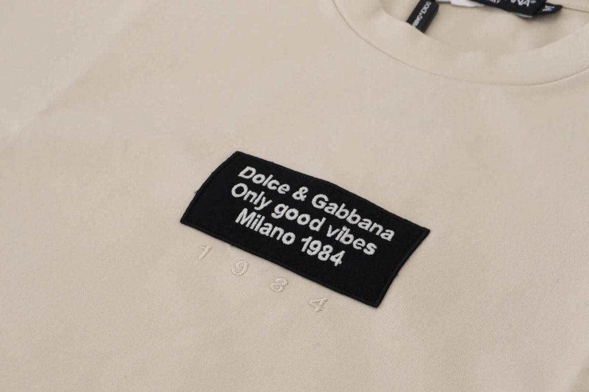 Dolce & Gabbana Ivory Cotton Ivory Printed Round Neck