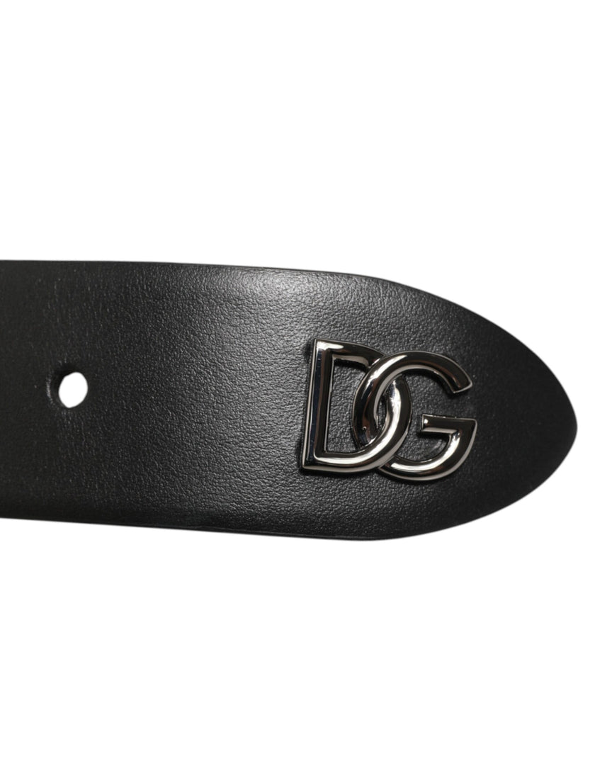 Dolce & Gabbana Schwarzer Kalbsleder Nietengürtel mit Silberschnalle