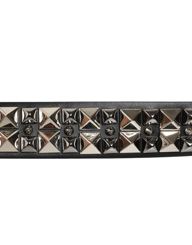 Dolce & Gabbana Schwarzer Kalbsleder Nietengürtel mit Silberschnalle