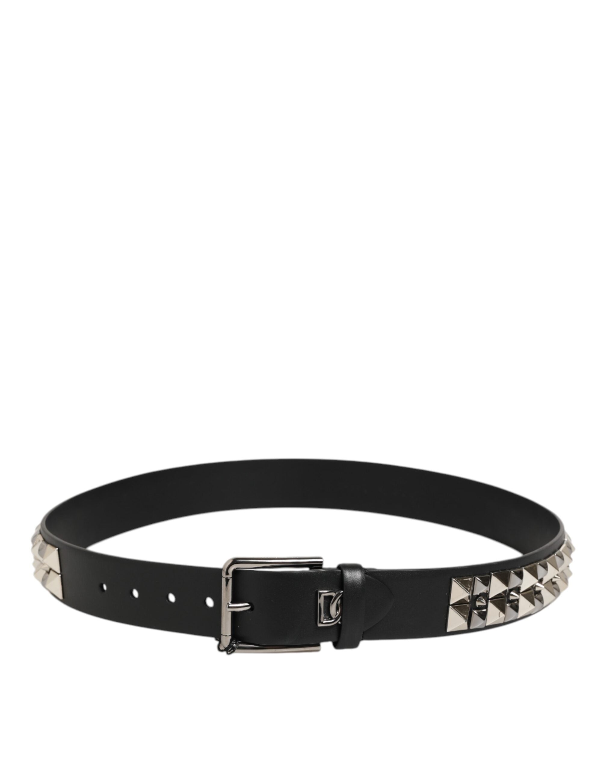Dolce & Gabbana Schwarzer Kalbsleder Nietengürtel mit Silberschnalle