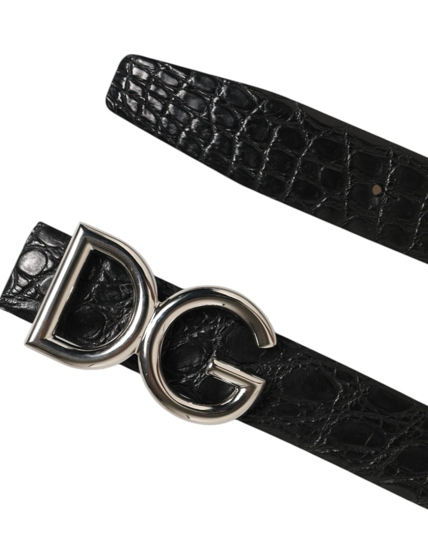 Dolce & Gabbana Schwarzes Exotenleder DG Logo Schnalle Gürtel