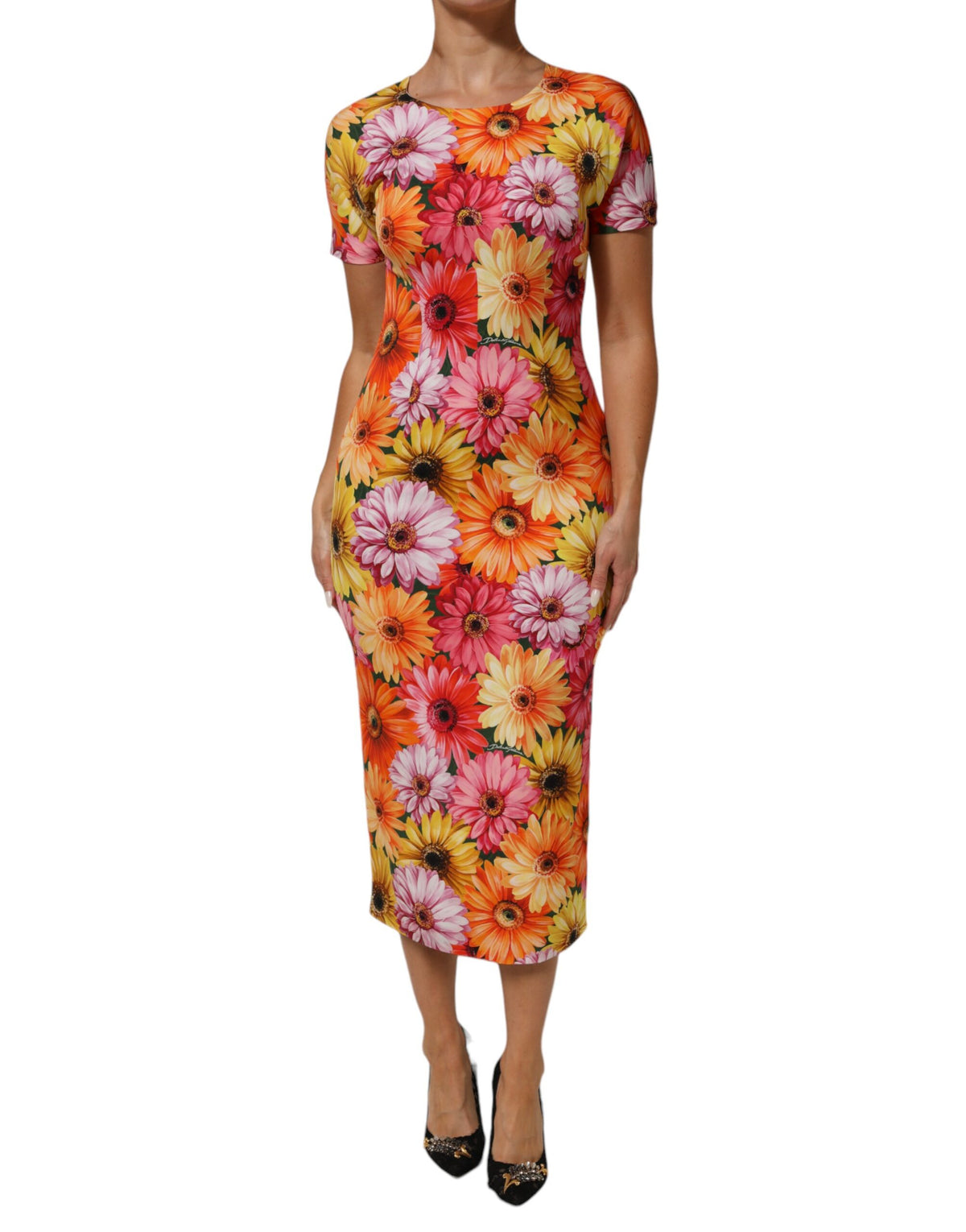 Dolce & Gabbana Multicolor Seiden-Midikleid mit Blumendruck