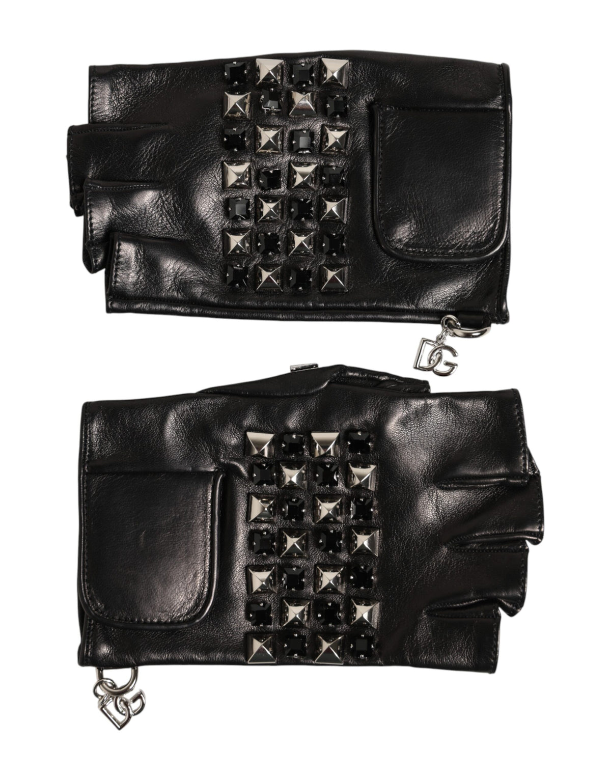 Dolce & Gabbana Schwarze Fingerlose Herren-Handschuhe aus Leder mit Nieten