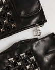 Dolce & Gabbana Schwarze Fingerlose Herren-Handschuhe aus Leder mit Nieten