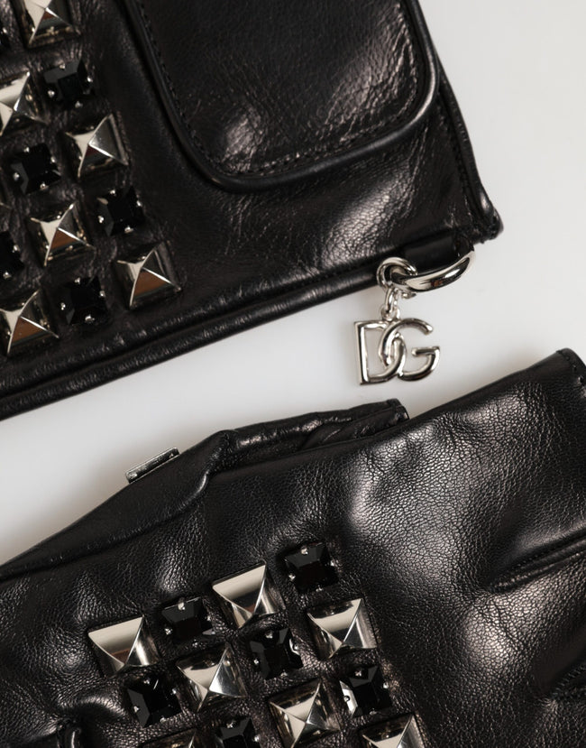 Dolce & Gabbana Schwarze Fingerlose Herren-Handschuhe aus Leder mit Nieten