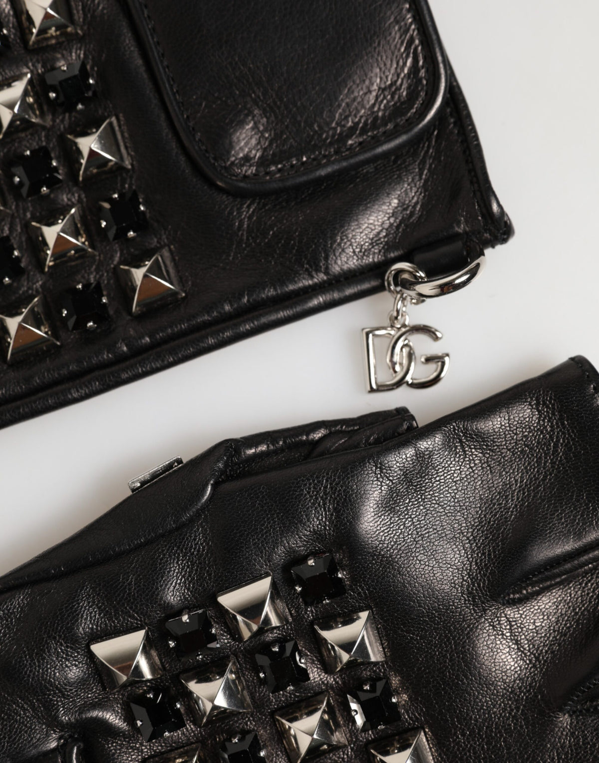 Dolce & Gabbana Schwarze Fingerlose Herren-Handschuhe aus Leder mit Nieten
