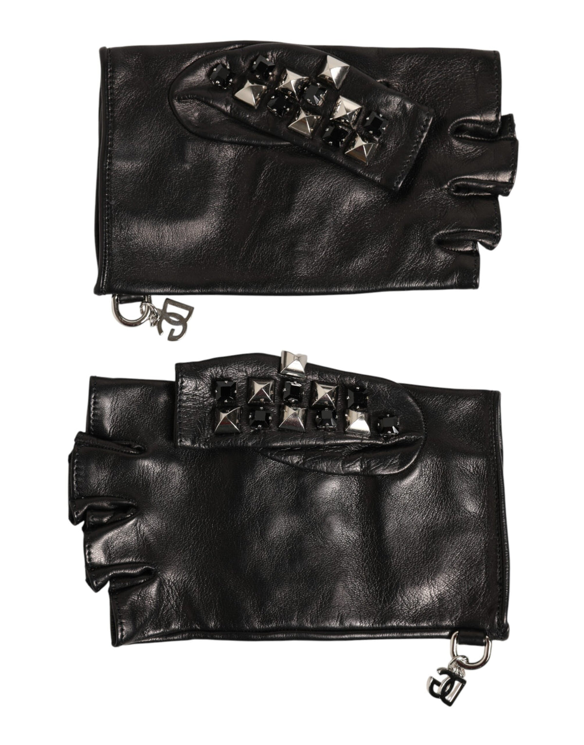 Dolce & Gabbana Schwarze Fingerlose Herren-Handschuhe aus Leder mit Nieten