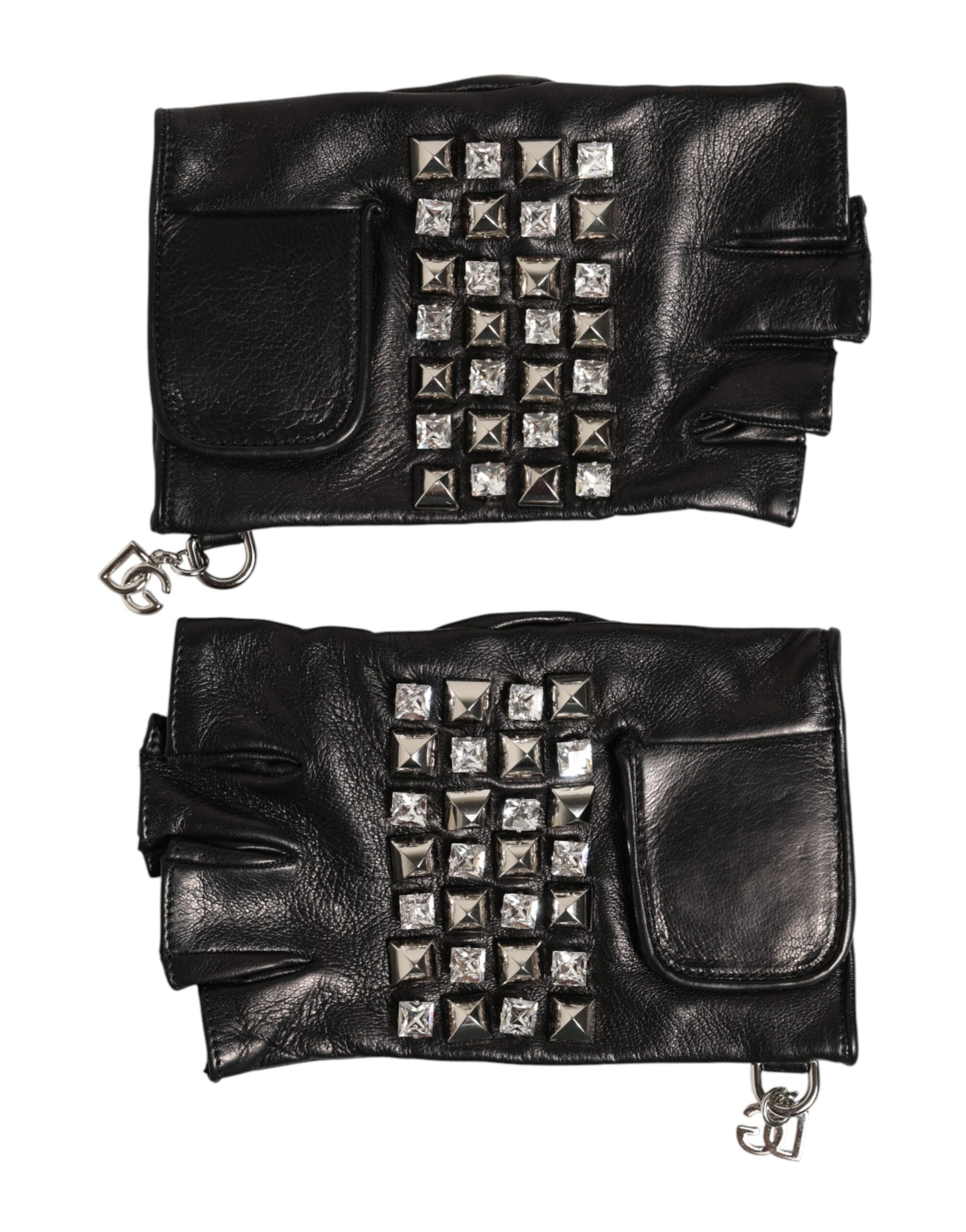 Dolce & Gabbana Schwarze Fingerlose Herren-Handschuhe aus Leder mit Nieten