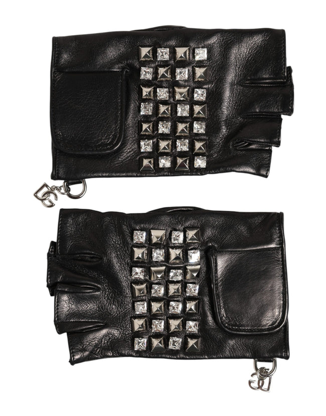 Dolce & Gabbana Schwarze fingerlose Herren-Lederhandschuhe mit Nieten
