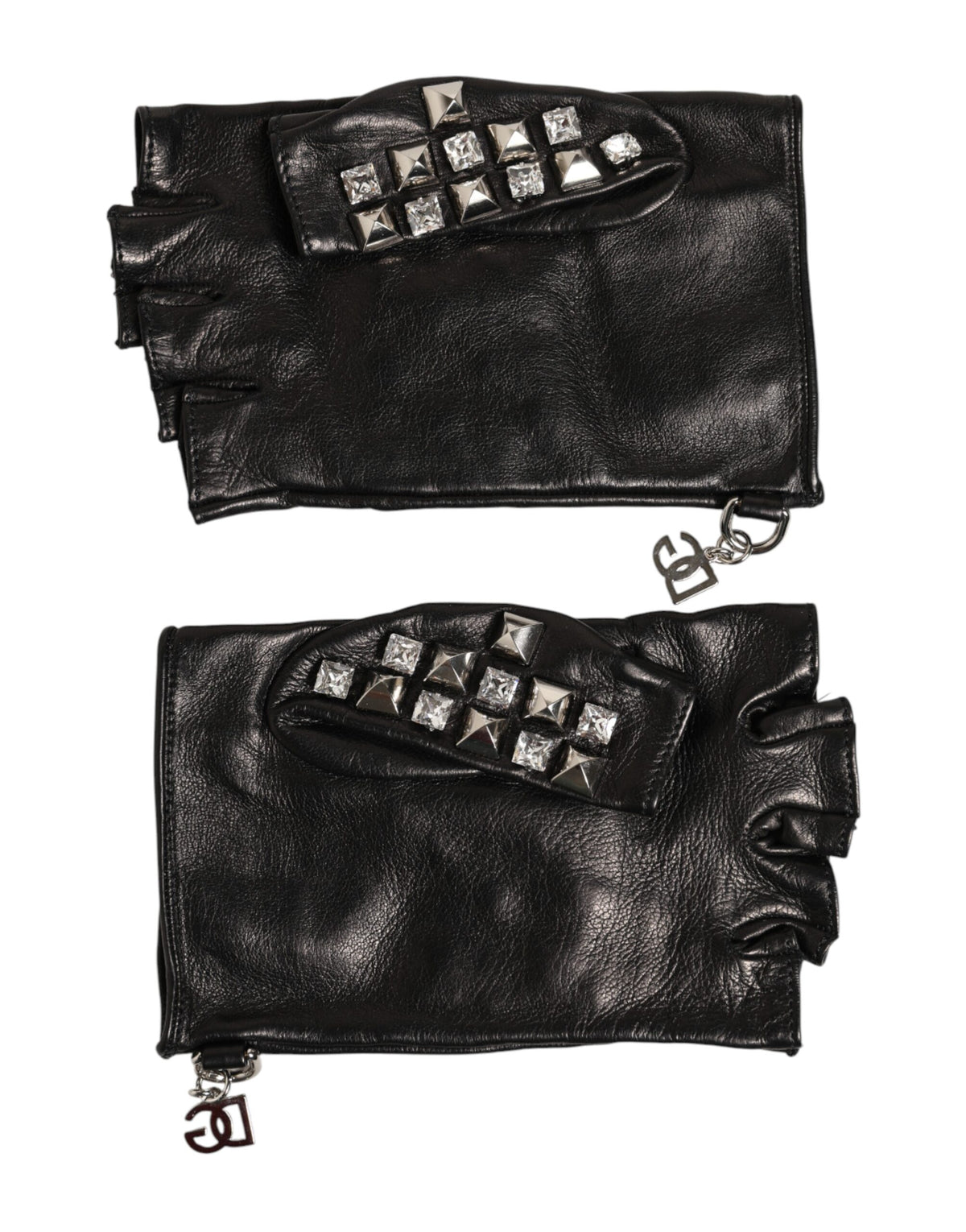 Dolce & Gabbana Men's Black Studded Leather Fingerless Gloves