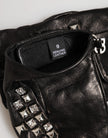 Dolce & Gabbana Schwarze Fingerlose Herren-Handschuhe aus Leder mit Nieten