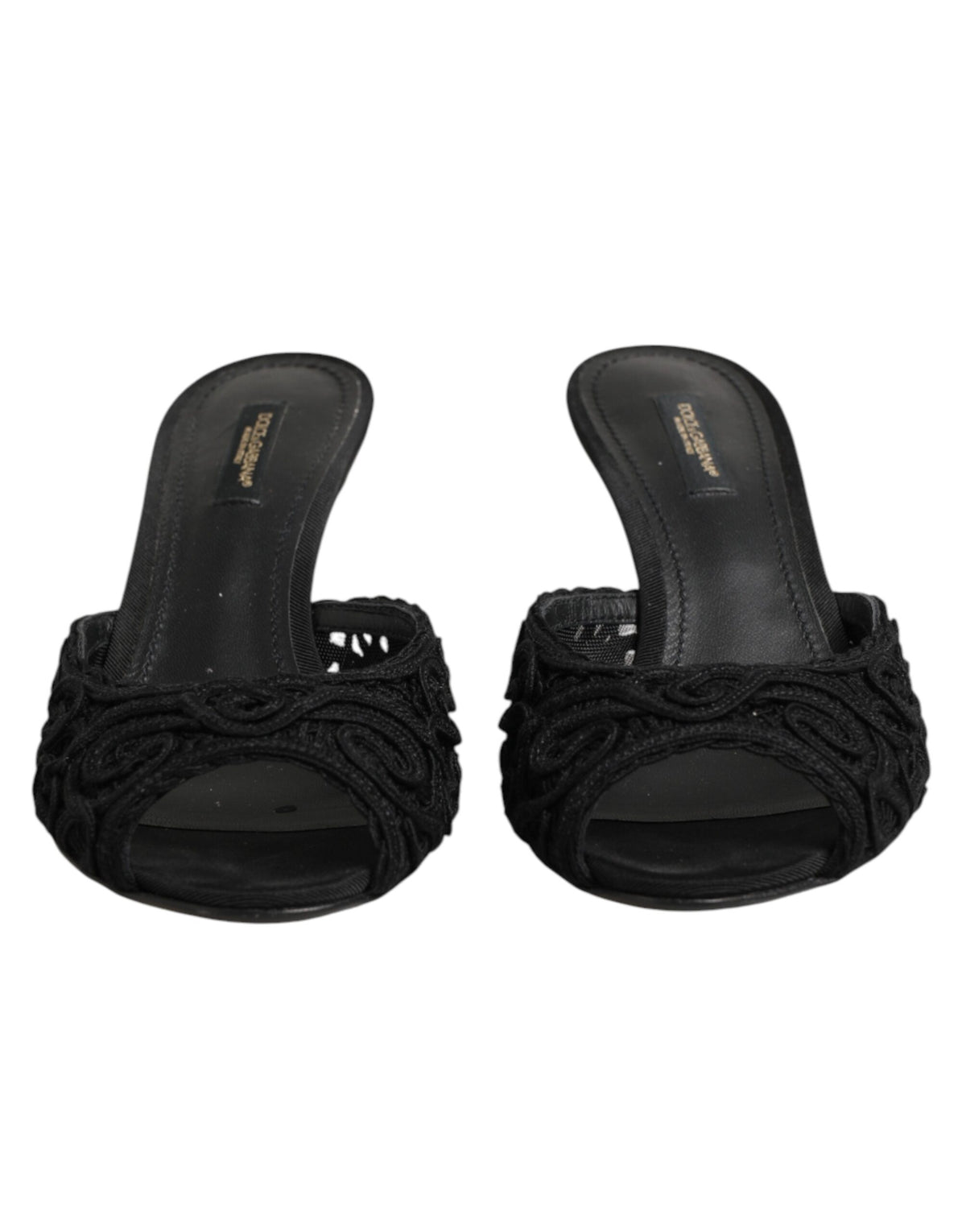Dolce & Gabbana Black Embroidered Heeled Mules