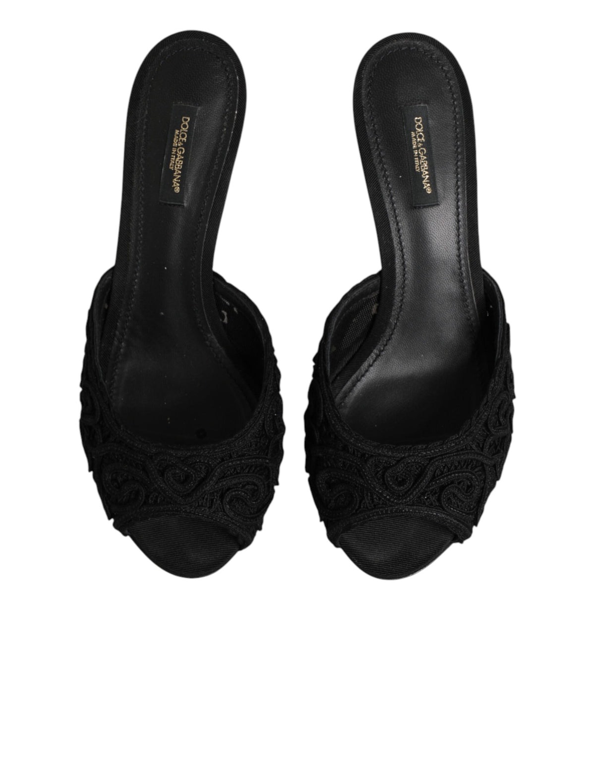 Dolce & Gabbana Black Embroidered Heeled Mules