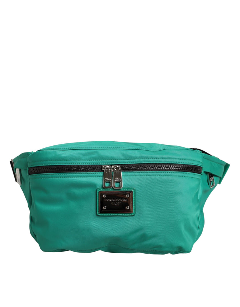 Dolce & Gabbana Grüne Logo-Plakette aus Nylon für die Taille, Herren-Borse-Tasche