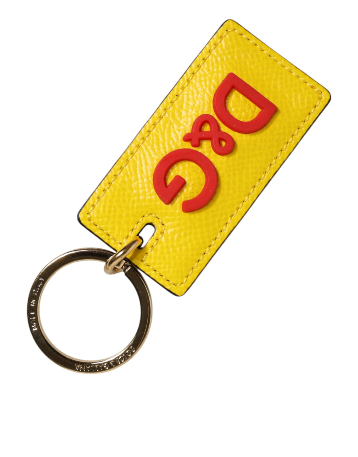 Dolce & Gabbana Men's Yellow Calfskin Logo Metal Ring Keychain