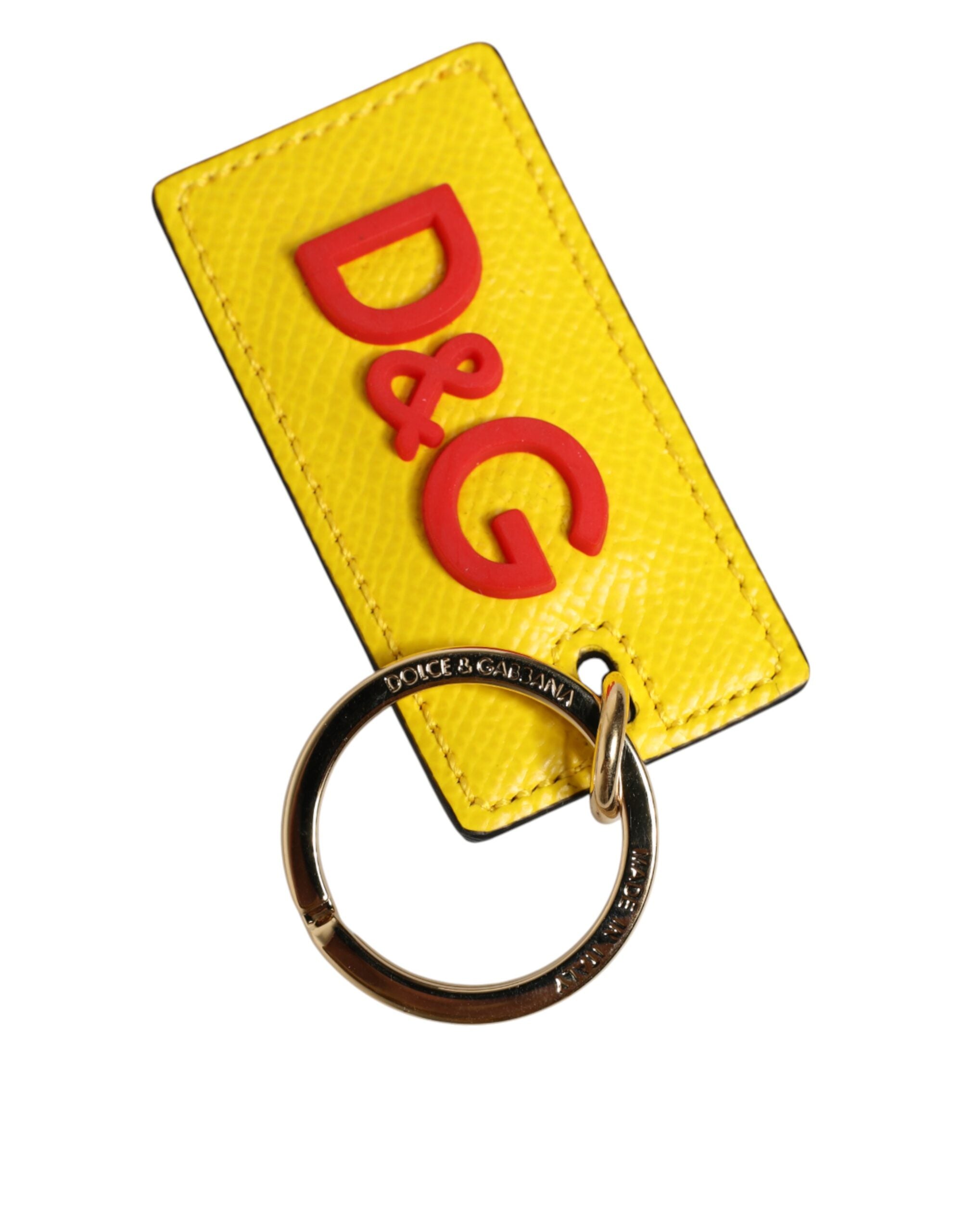 Dolce & Gabbana Gelber Kalbsleder-Schlüsselanhänger mit Logo-Metallring für Herren