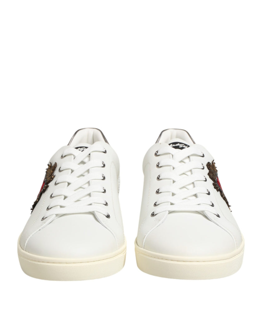 Dolce & Gabbana Weiße Leder-Sneaker mit Herz-Applikation