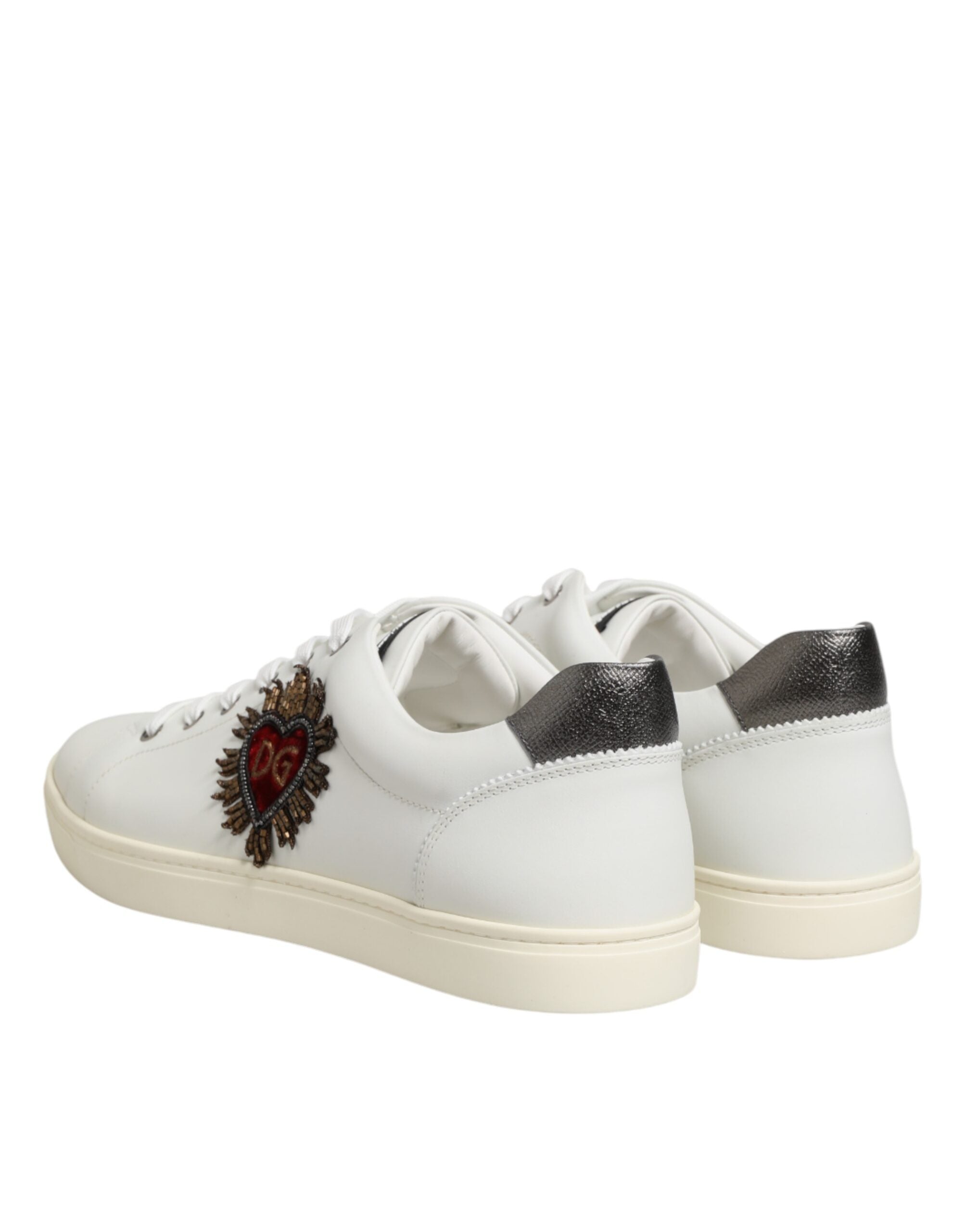 Dolce & Gabbana Weiße Leder-Sneaker mit Herz-Applikation