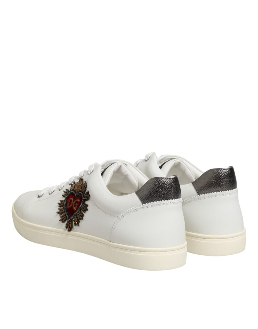 Dolce & Gabbana Weiße Leder-Sneaker mit Herz-Applikation