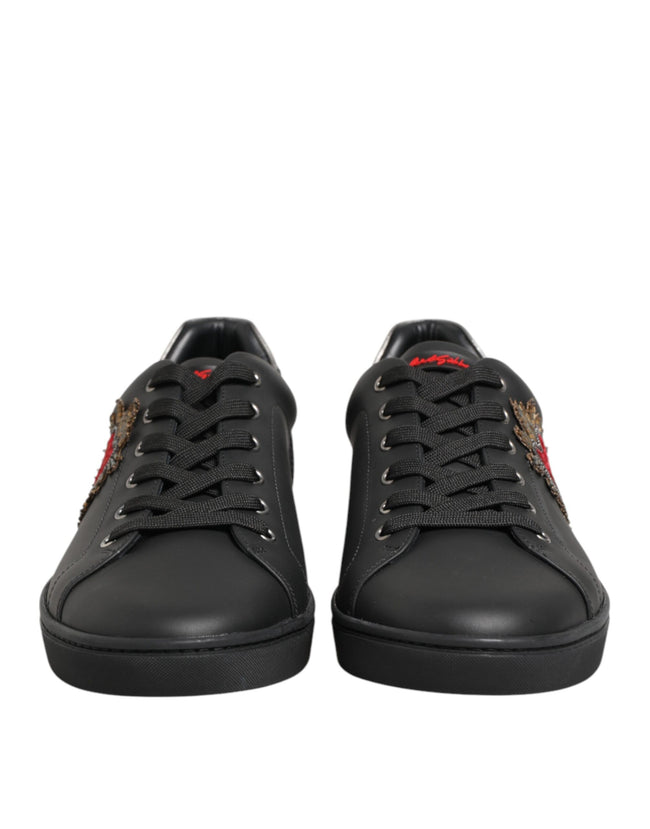 Dolce & Gabbana Schwarze Leder-Sneakers mit Herz-Verzierung