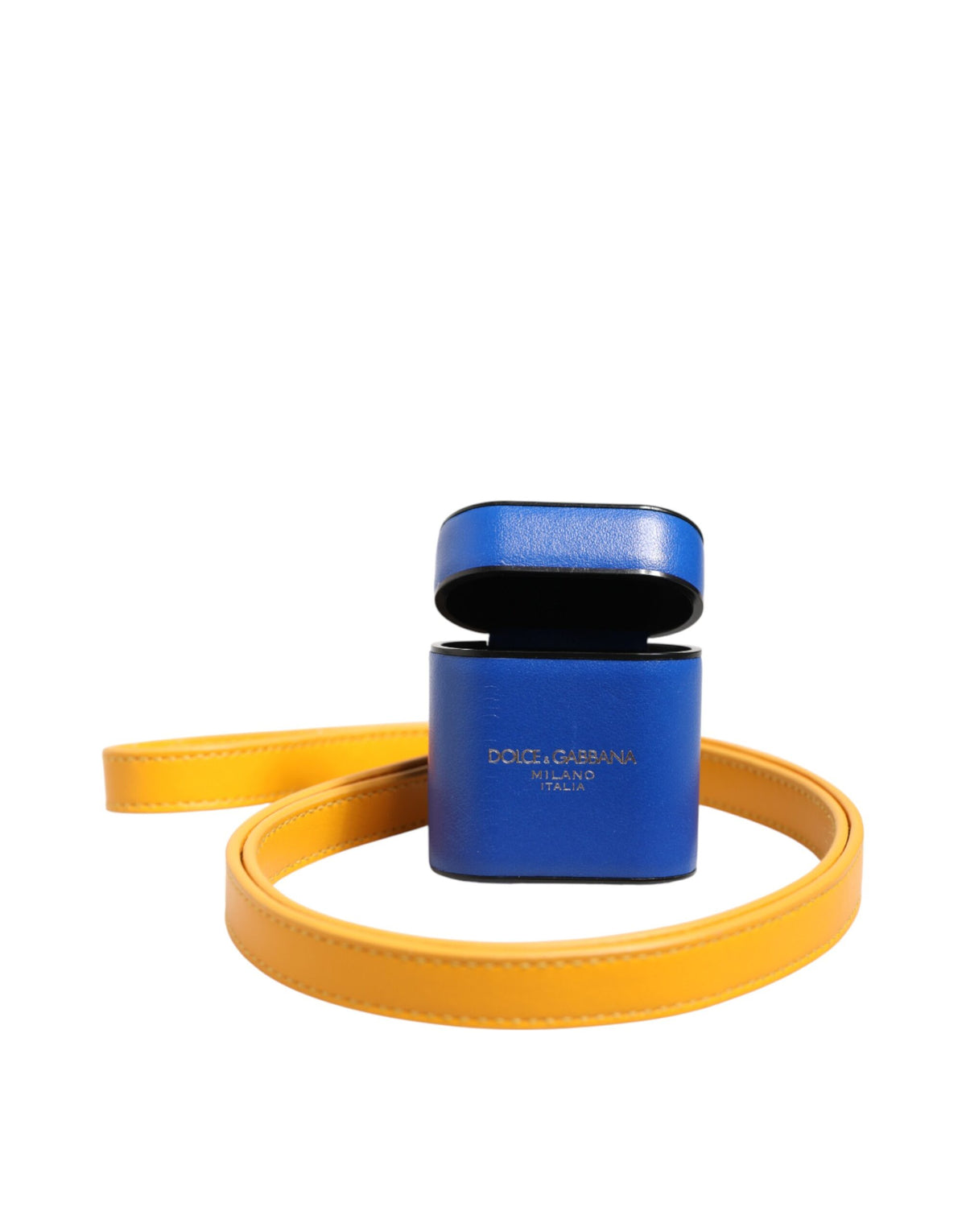 Dolce & Gabbana Men's Blue & Yellow Calfskin Logo Loop for AirPods Case