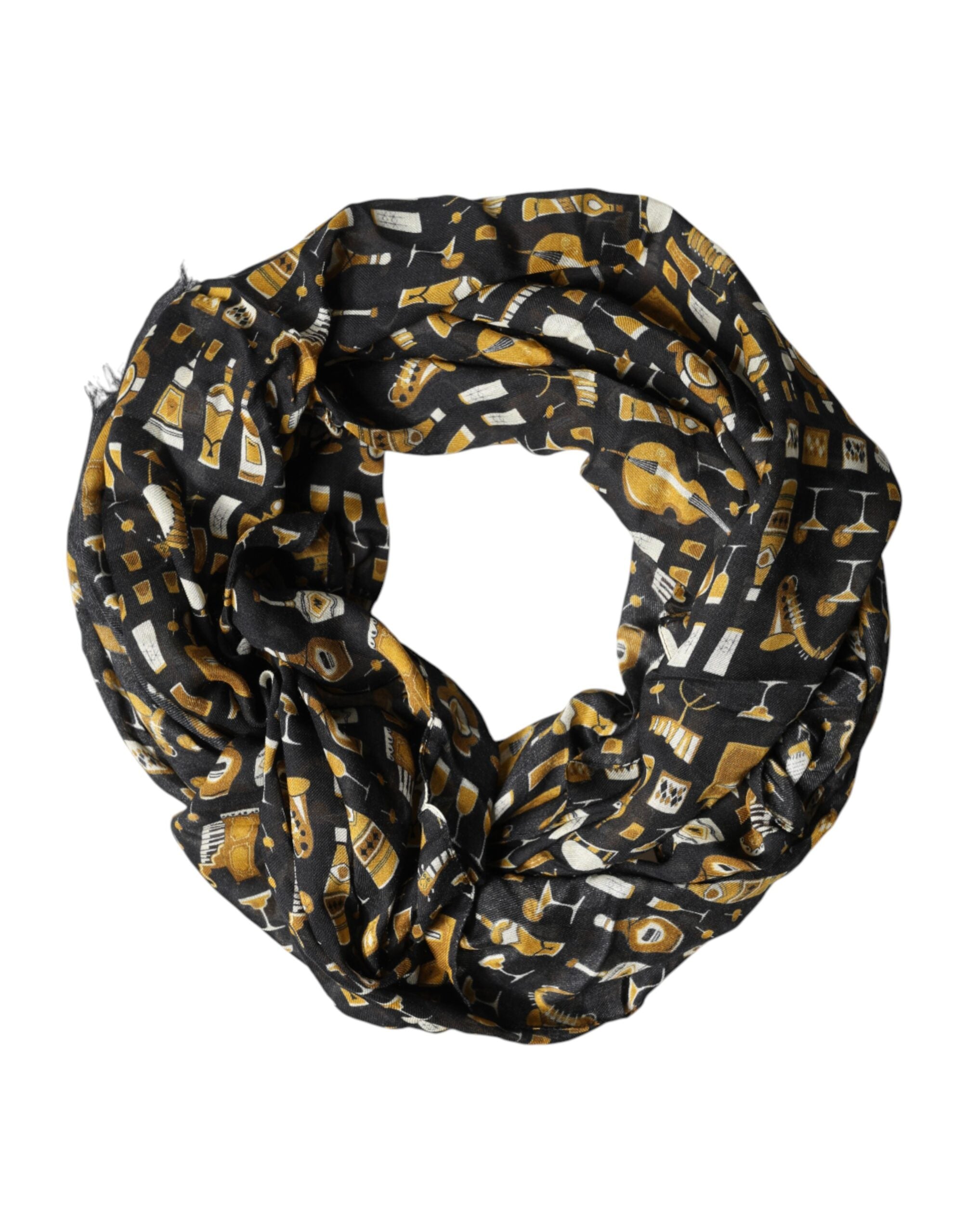 Dolce & Gabbana Schwarzer Schal mit Jazzclub-Print für den Hals
