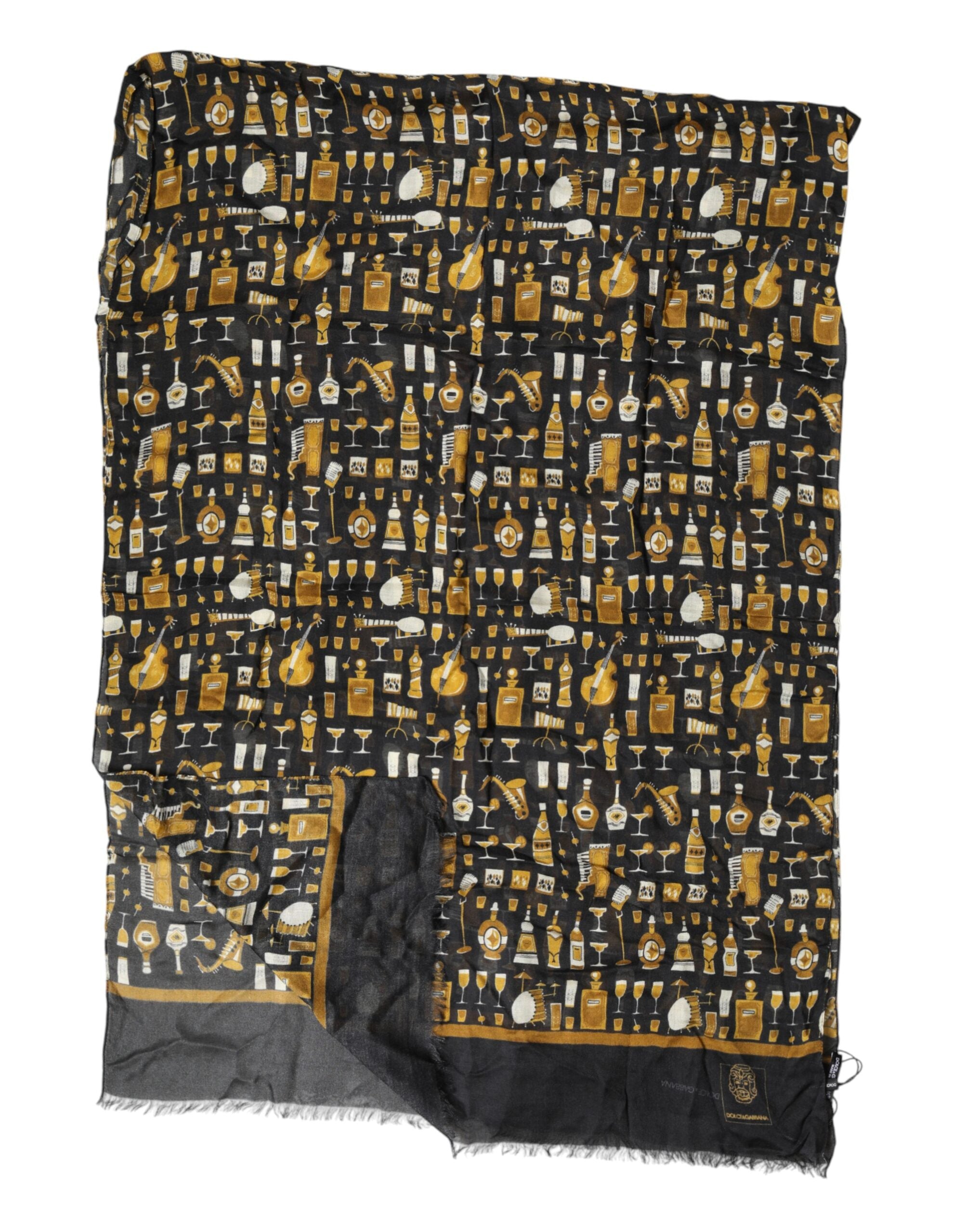 Dolce & Gabbana Schwarzer Schal mit Jazzclub-Print für den Hals